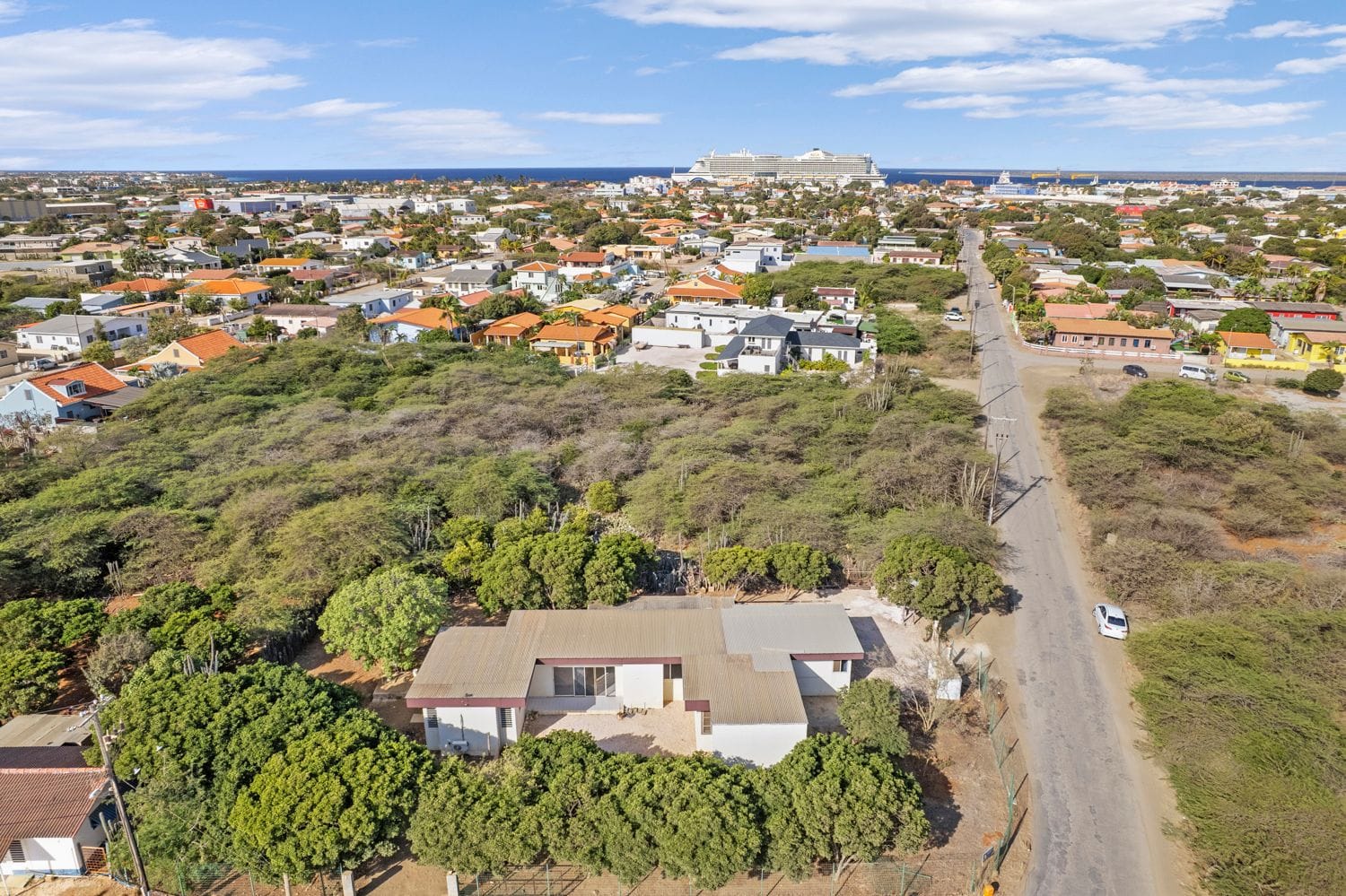 Aerial view with the sea on the horizon