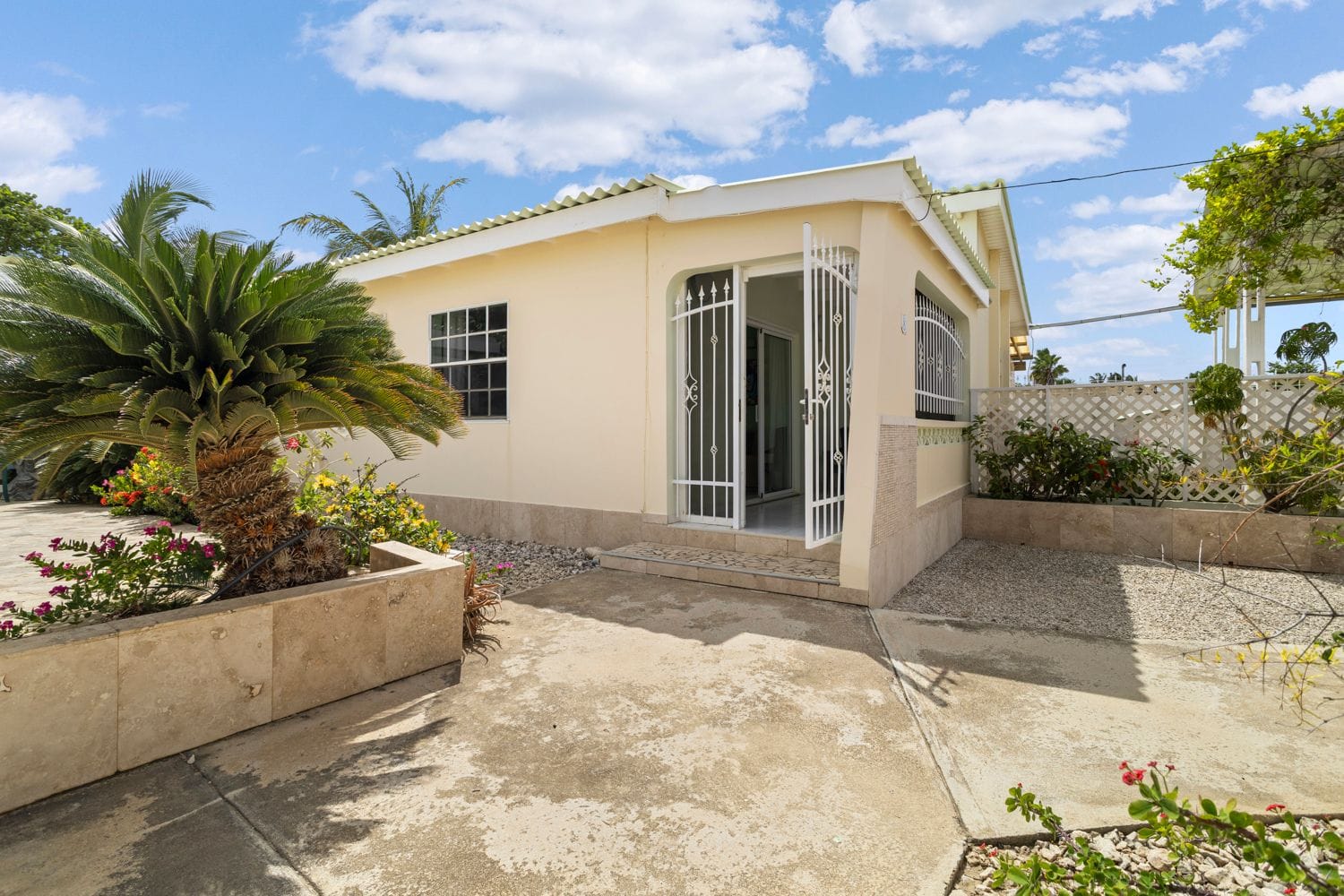 Bungalow with open garden doors